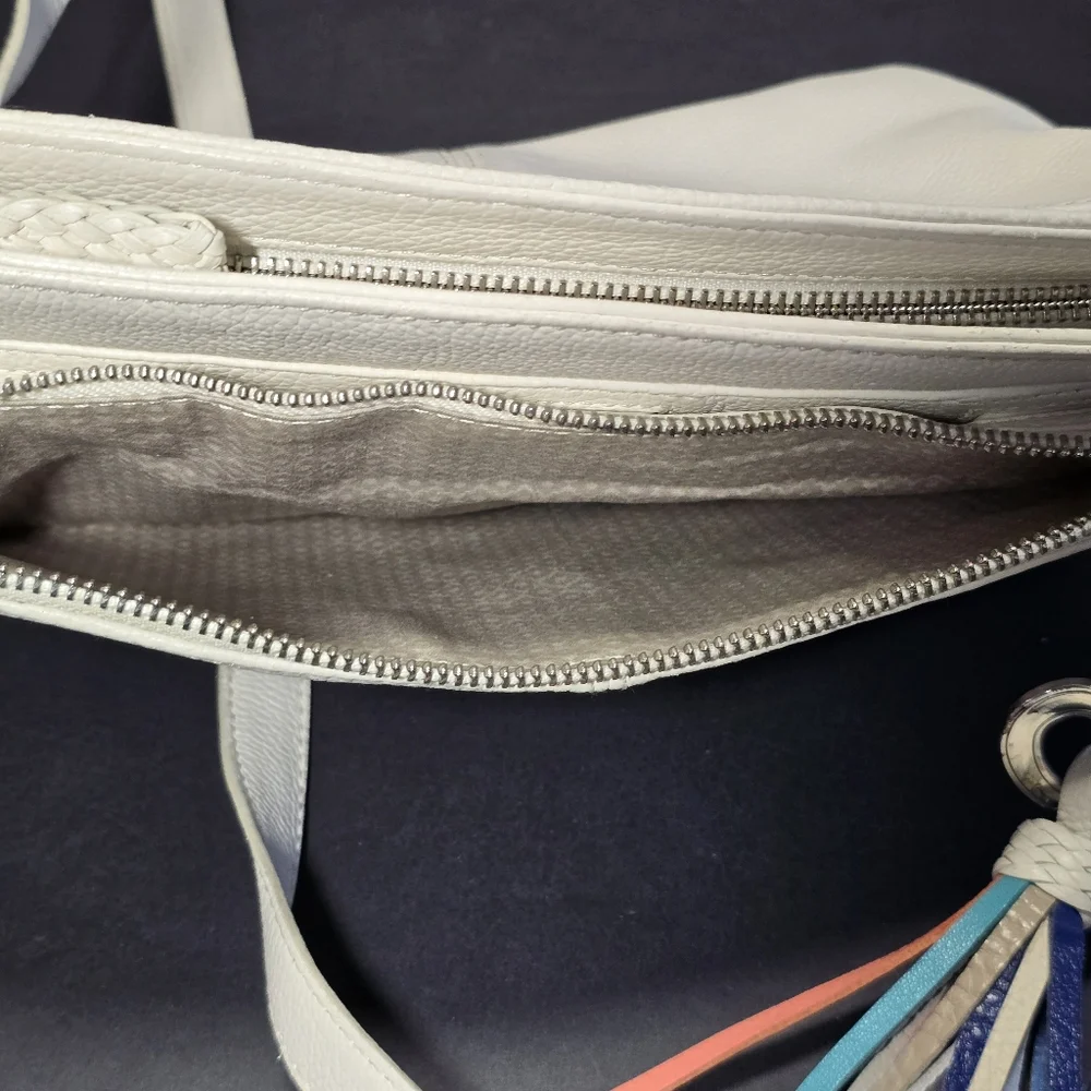 Brighton White Barbados Banks Multi-Color Tasseled Crossbody Magnetic Organizer,